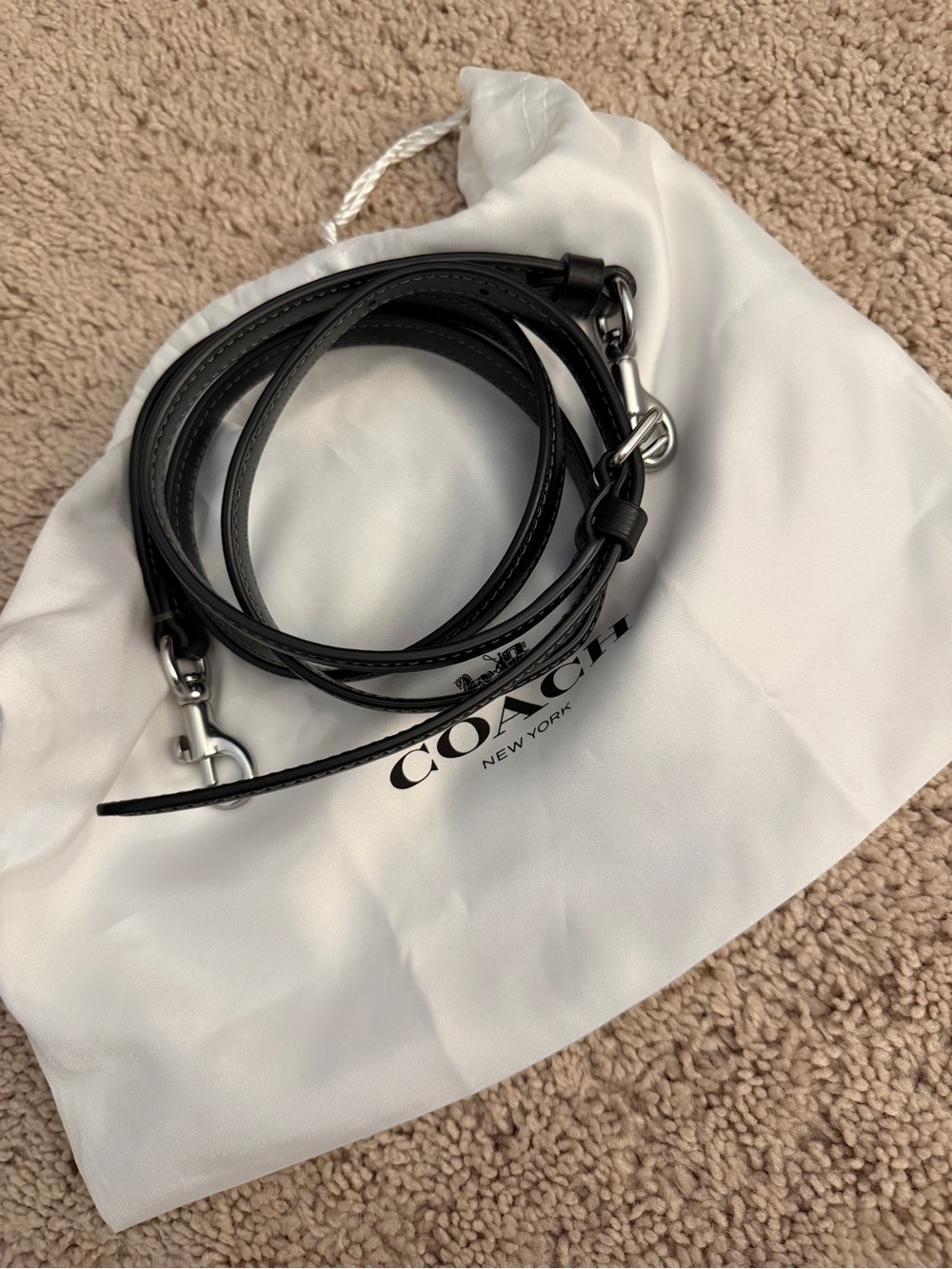Coach Black Leather Adjustable Crossbody Strap with Silver Hardware